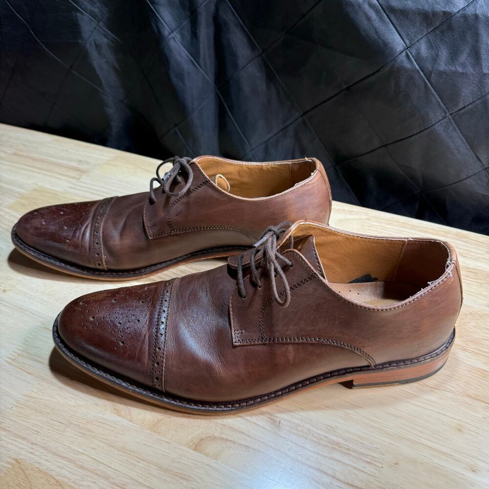 Express Dress Shoes Mens 9 Brogue Oxford Brown Leather Casual Cap Toe Lace Up